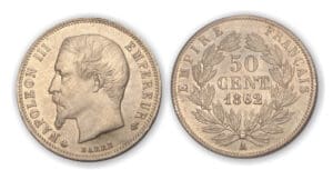 50 ctes fr Napoléon III tête nue 1862 A (Paris)