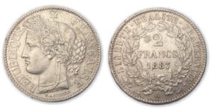 2 frs Cérès avec légende 1887 A (Paris)