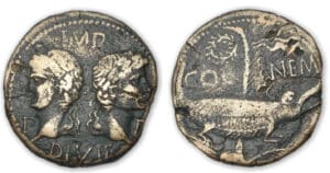 Agrippa et Auguste - Dupondius (10-14 av. J.-C., Nîmes) groupe 4