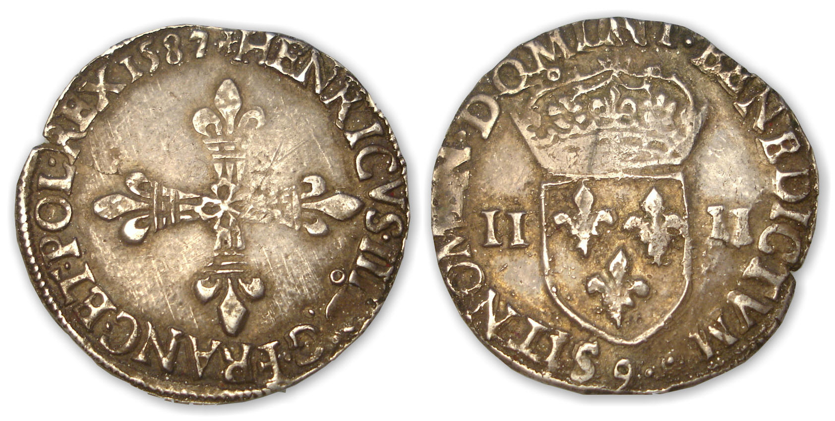Henri III - Quart d'écu 1587 9 (Rennes) Henri III - Quart d'écu 1587 9 (Rennes)
