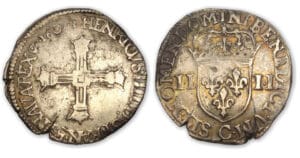 Henri IV - Quart d'écu croix batonnée couronnée 1604 C (Saint-Lô)