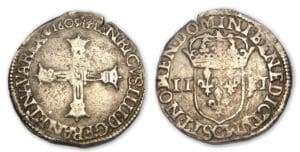 Henri IV - Quart d'écu croix batonnée couronnée 1609 C (Saint-Lô)