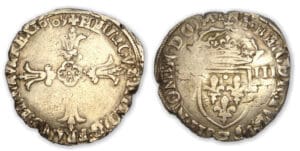 Henri IV - Huitième écu croix feuillue 1605 F (Angers)