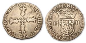 Henri IV - Quart d'écu croix feuillue 1591 K (Bordeaux)