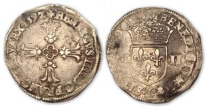Henri IV - Quart d'écu croix feuillue 1592 L (Bayonne)