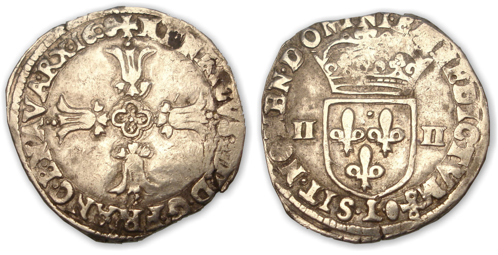 Henri IV - Quart d'écu croix feuillue 1608 L (Bayonne) Henri IV - Quart d'écu croix feuillue 1608 L (Bayonne)