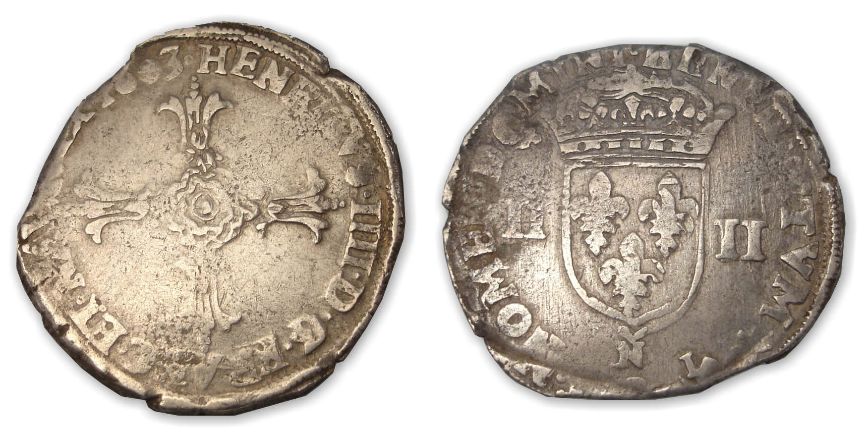 Henri IV - Quart d'écu croix feuillue 1603 N (Montpellier) Henri IV - Quart d'écu croix feuillue 1603 N (Montpellier)