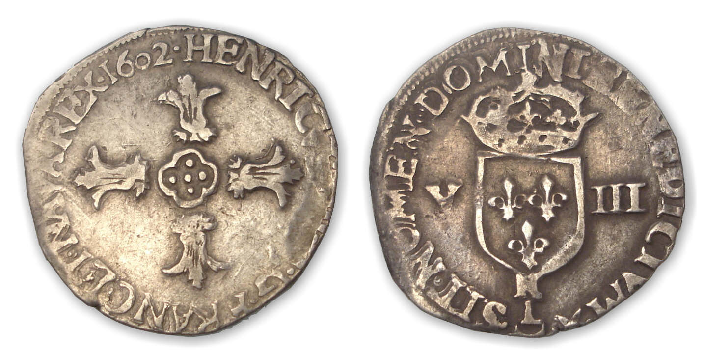 Henri IV - Huitième écu croix feuillue 1602 N (Montpellier) Henri IV - Huitième écu croix feuillue 1602 N (Montpellier)