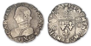 Charles IX - Demi-teston 2 ème type 1575 9 (Rennes)