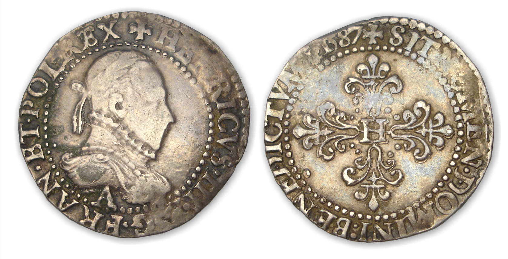 Henri III - Demi-franc au col plat 1587 A (Paris) Henri III - Demi-franc au col plat 1587 A (Paris)