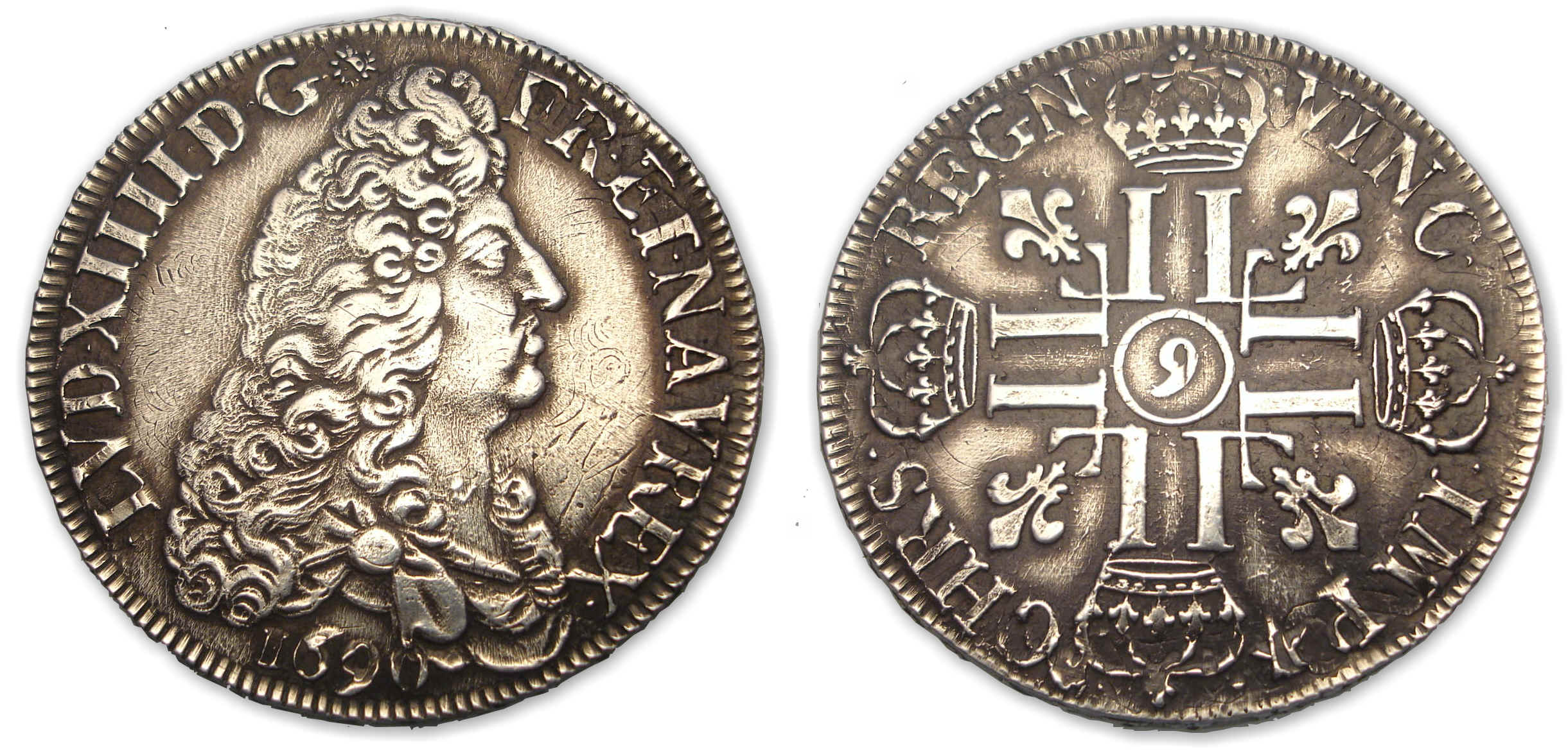Louis XIV - Ecu aux 8 L 1er type 1690 9 (Rennes) Louis XIV - Ecu aux 8 L 1er type 1690 9 (Rennes)