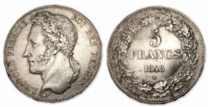 Belgique - Léopold 1er 5 francs tête laurée, tranche en relief - 1848 