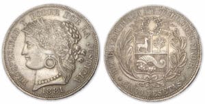 Pérou - 5 pesetas 1881 Ayacucho