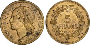5 francs Lavrillier bronze alu - 1945 C 5 francs Lavrillier bronze alu - 1945 C
