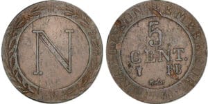 5 centimes Napoléon Ier - 1808 BB (Strasbourg)