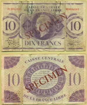 France libre - 10 francs 1943 - Specimen