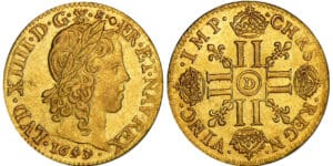 Louis XIV - Louis d’or à la mèche longue - 1653 D (Lyon) 53 sur 43 Louis XIV - Louis d’or à la mèche longue - 1653 D (Lyon) 53 sur 43