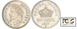20 centimes Napoléon III tête laurée - 1867 BB (Strasbourg)