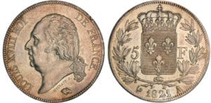 5 francs Louis XVIII au buste nu - 1821 A (Paris) 5 francs Louis XVIII au buste nu - 1821 A (Paris)