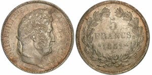 5 francs Louis-Philippe Ier tête laurée - 1er type tranche en relief 1831 B (Rouen) 5 francs Louis-Philippe Ier tête laurée - 1er type tranche en relief 1831 B (Rouen)