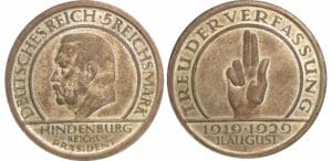 Allemagne - République Weimarer - 5 mark 1929 F