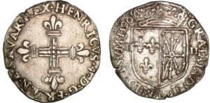 Henri IV - Quart d'écu de Navarre - 1590 (Saint-Palais ) Henri IV - Quart d'écu de Navarre - 1590 (Saint-Palais )