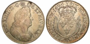 Louis XIV - Ecu aux palmes - 1694 AA (Metz) - Flan réformé Louis XIV - Ecu aux palmes - 1694 AA (Metz) - Flan réformé