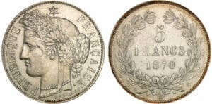 5 francs Cérès sans légende - 1870 K (Bordeaux) 5 francs Cérès sans légende - 1870 K (Bordeaux)
