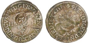 Louis XIII - Quinzain contremarqué au lis - Douzain d'Henri IIII Louis XIII - Quinzain contremarqué au lis - Douzain d'Henri IIII