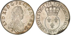 Louis XV - Ecu vertugadin - 1716 C (Caen) - Flan réformé Louis XV - Ecu vertugadin - 1716 C (Caen) - Flan réformé