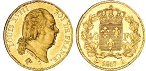 40 francs Louis XVIII au buste nu - 1817 A (Paris) 40 francs Louis XVIII au buste nu - 1817 A (Paris)