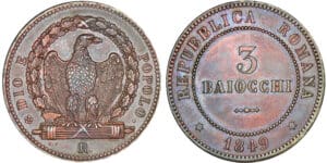 Italie - 2ème république romaine - 3 baiocchi 1849 (Bologne)