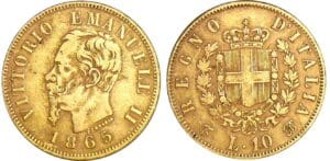 Italie - Vittorio Emanuele II - 10 lire 1865 T (Turin)