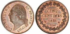 5 centime Louis XVIII - 1821 essai 5 centime Louis XVIII - 1821 essai