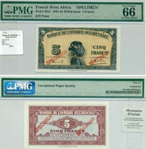 Banque de Guadeloupe - 5 francs Specimen