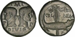 Agrippa et Auguste - Dupondius de Nîmes (10-14 av. J.-C.)