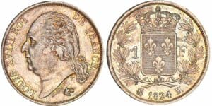 1 franc Louis XVIII au buste nu - 1824 M (Toulouse)