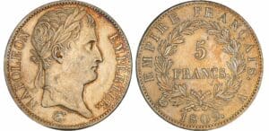 5 francs Napoléon revers empire - 1809 A (Paris)