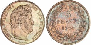 5 francs Louis-Philippe Ier - tête laurée - 2ème type - 1834 T (Nantes) 5 francs Louis-Philippe Ier - tête laurée - 2ème type - 1834 T (Nantes)