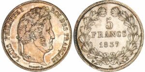 5 francs Louis-Philippe Ier - tête laurée - 2ème type - 1837 MA (Marseille) 5 francs Louis-Philippe Ier - tête laurée - 2ème type - 1837 MA (Marseille)