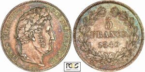 5 francs Louis-Philippe Ier - tête laurée - 2ème type - 1840 BB (Strasbourg) 5 francs Louis-Philippe Ier - tête laurée - 2ème type - 1840 BB (Strasbourg)
