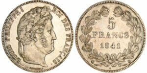 5 francs Louis-Philippe Ier - tête laurée - 2ème type - 1841 B (Rouen) 5 francs Louis-Philippe Ier - tête laurée - 2ème type - 1841 B (Rouen)