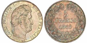 5 francs Louis-Philippe Ier - tête laurée - 3ème type - 1848 A (Paris)