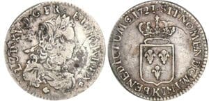 Louis XV - 1/6 écu de France - 1721 K (Lyon) flan réformé Louis XV - 1/6 écu de France - 1721 K (Lyon) flan réformé