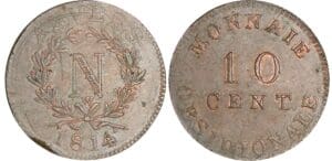 Siège d'Anvers - 10 centimes 2ème type - Initiale W au-dessus du nœud - 1814 (atelier de Wolschot)