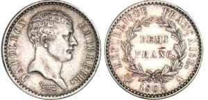 1/2 franc Napoléon Ier tête nue - tête de nègre - 1807 A (Paris)