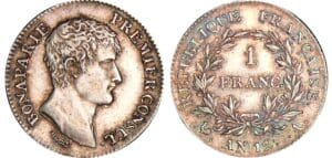 1 franc Bonaparte premier consul - An 12 A (Paris) 1 franc Bonaparte premier consul - An 12 A (Paris)