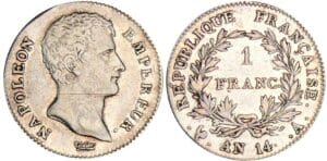 1 franc Napoléon empereur - An 14 A (Paris) 1 franc Napoléon empereur - An 14 A (Paris)