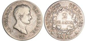 2 francs Napoléon empereur - An 14 A (Paris) 2 francs Napoléon empereur - An 14 A (Paris)