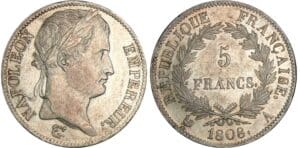 Napoléon 1er (1804-1814) - 5 francs revers république 1808 A (Paris) Napoléon 1er (1804-1814) - 5 francs revers république 1808 A (Paris)